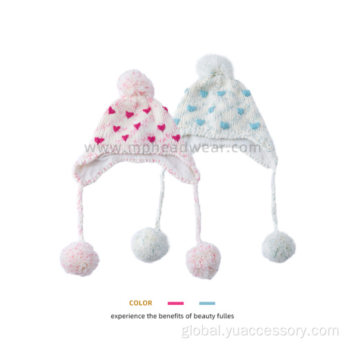 Knit Hat with Ear Flaps Winter Outdoor 100% Acrylic Earflaps Pom Pom hat Factory